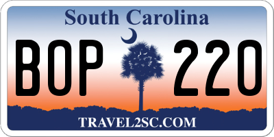 SC license plate BOP220