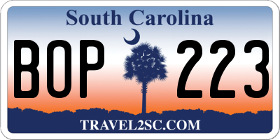 SC license plate BOP223