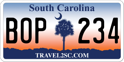 SC license plate BOP234