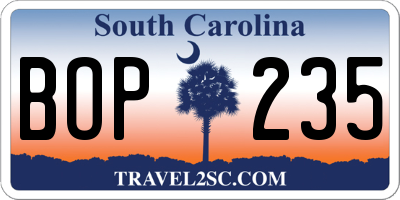 SC license plate BOP235