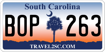 SC license plate BOP263