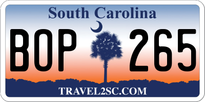 SC license plate BOP265