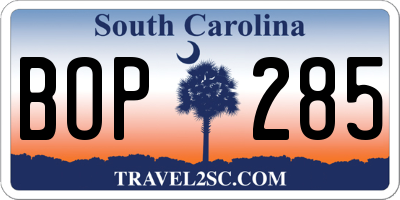 SC license plate BOP285