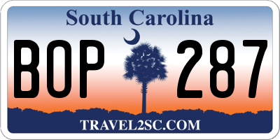 SC license plate BOP287