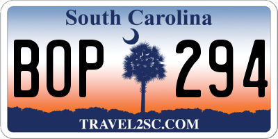 SC license plate BOP294