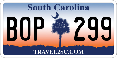 SC license plate BOP299