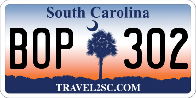 SC license plate BOP302