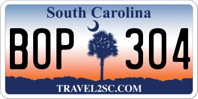 SC license plate BOP304