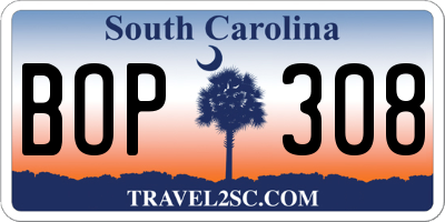 SC license plate BOP308