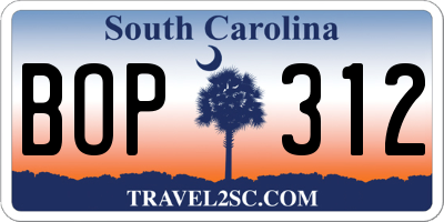 SC license plate BOP312