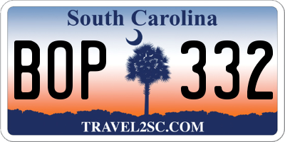 SC license plate BOP332