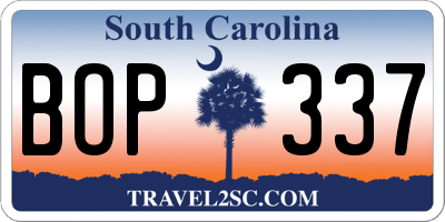 SC license plate BOP337