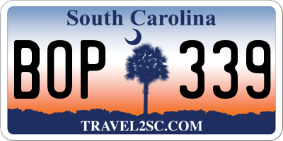 SC license plate BOP339