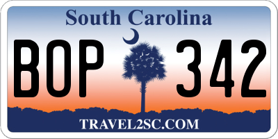 SC license plate BOP342
