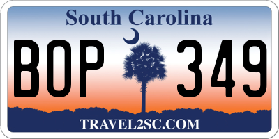 SC license plate BOP349
