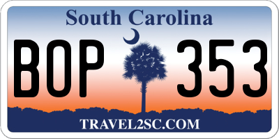 SC license plate BOP353