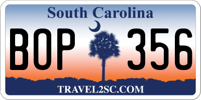 SC license plate BOP356