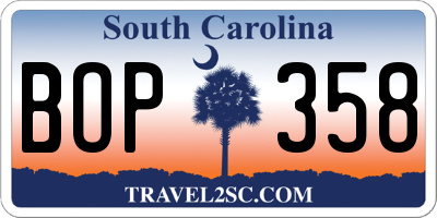 SC license plate BOP358