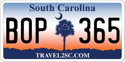 SC license plate BOP365
