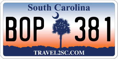 SC license plate BOP381