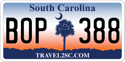 SC license plate BOP388