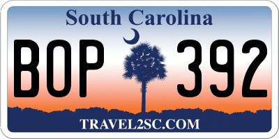 SC license plate BOP392