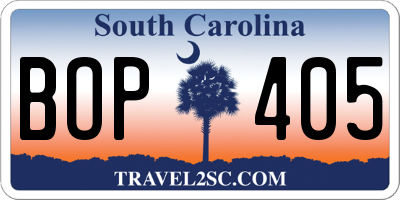 SC license plate BOP405