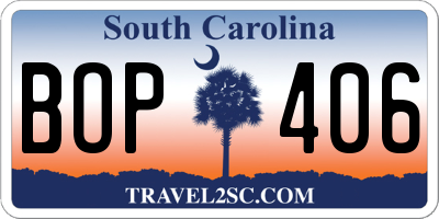 SC license plate BOP406