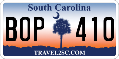 SC license plate BOP410