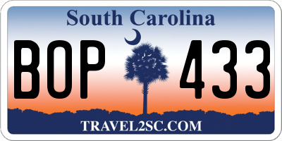 SC license plate BOP433
