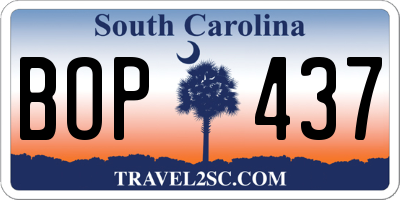 SC license plate BOP437