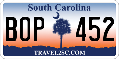 SC license plate BOP452