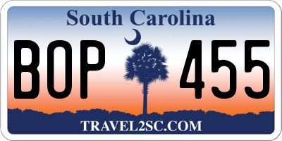 SC license plate BOP455
