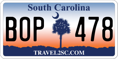 SC license plate BOP478
