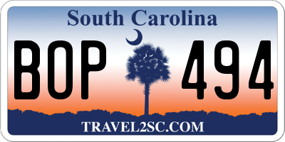 SC license plate BOP494