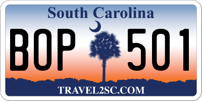 SC license plate BOP501