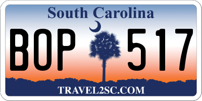 SC license plate BOP517