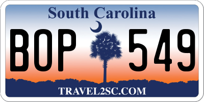SC license plate BOP549