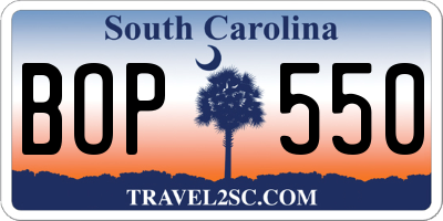 SC license plate BOP550