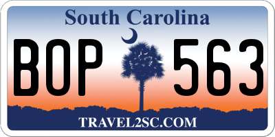SC license plate BOP563