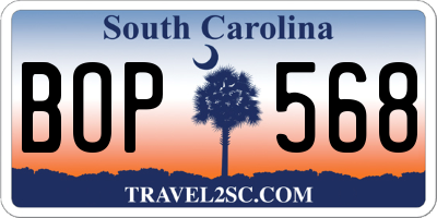 SC license plate BOP568