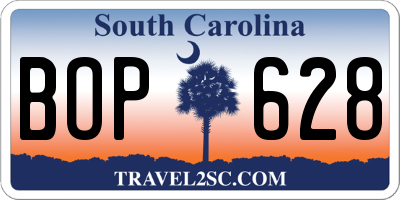 SC license plate BOP628