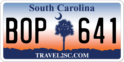 SC license plate BOP641