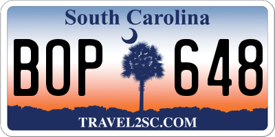 SC license plate BOP648