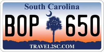 SC license plate BOP650