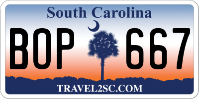 SC license plate BOP667