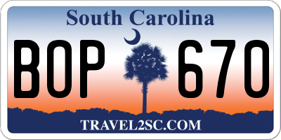 SC license plate BOP670