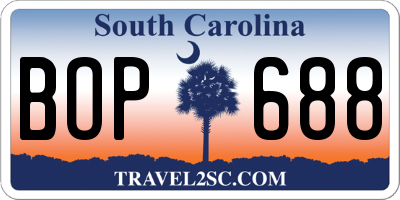 SC license plate BOP688
