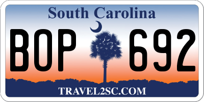 SC license plate BOP692