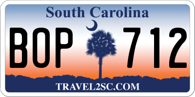 SC license plate BOP712